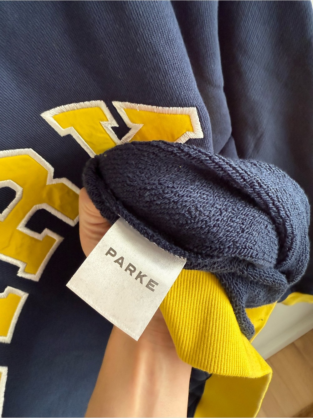 Parke Two Tone Varsity Mockneck Sweatshirt - Navy/Yellow - Size L/XL - Picture 10 of 12